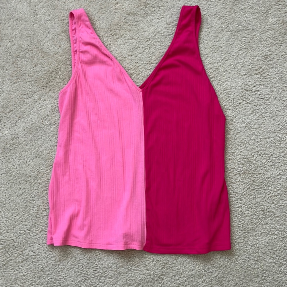 Two Tone Sleeveless V-neck Tank Top, SHEIN 2X